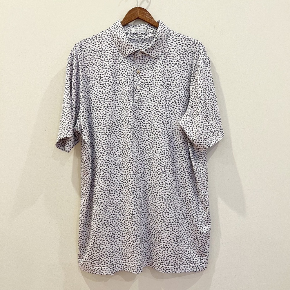 Peter Millar Summer Comfort Polo Shirt Mens Large Angler Fish Print Short Sleeve